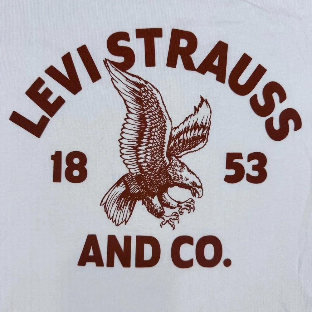 Levi's Mens L White Blue 100% Cotton Ringer T-Shirt Eagle Graphic 1853 Heritage